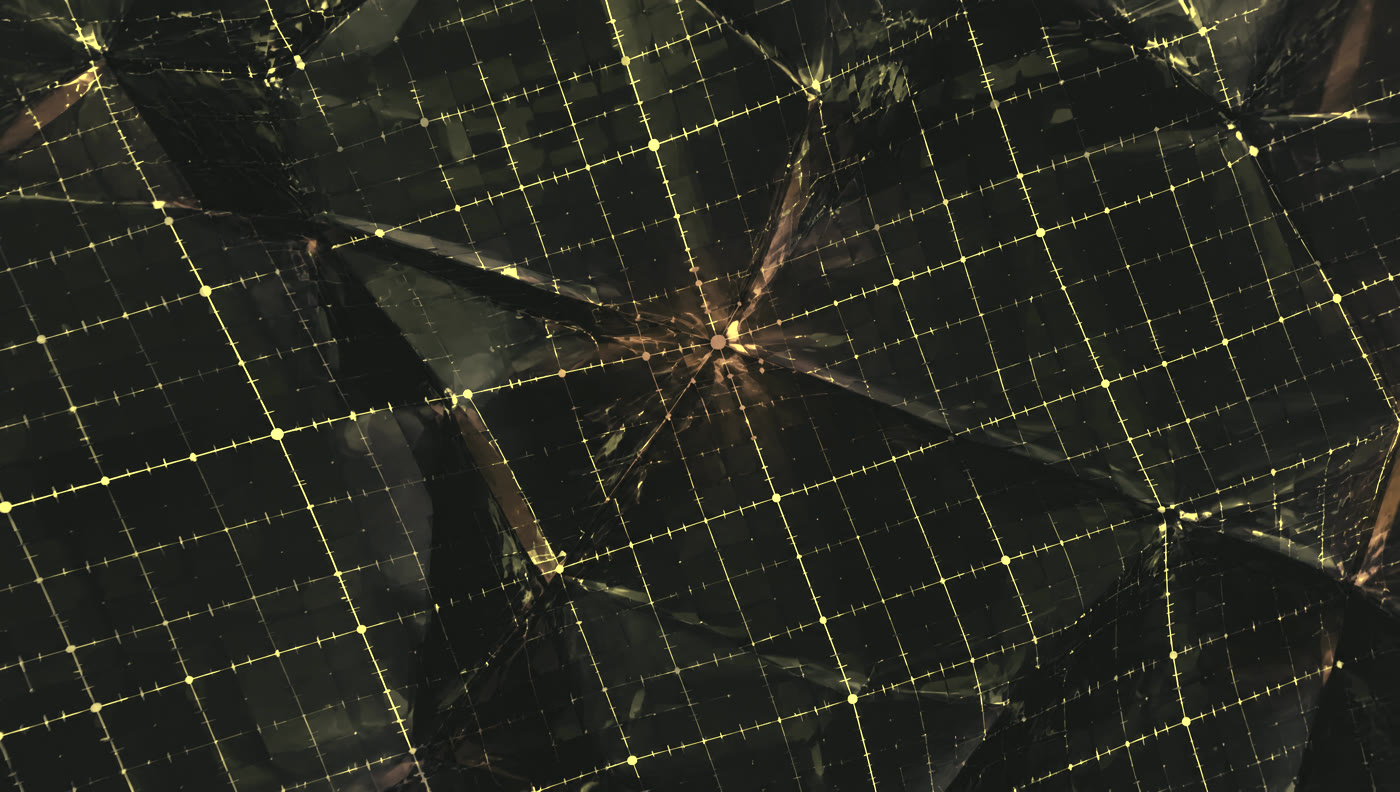 Dense measurement grid lines projected onto warm-lit glass